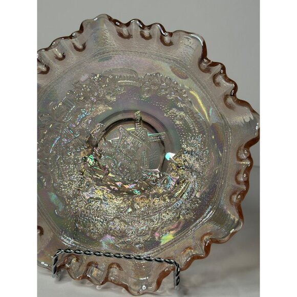 VTG Imperial Lenox Windmill Pattern Pastel Pink Iridescent Carnival Glass Bowl - Picture 3 of 6